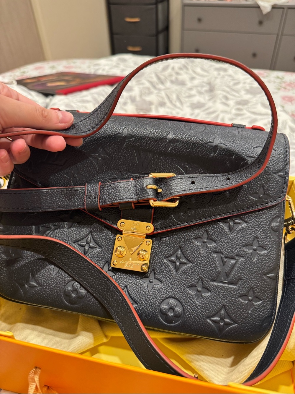 Louis Vuitton Navy Embossed Monogram Shoulder Bag with Gold Hardware - Picture 6 of 10